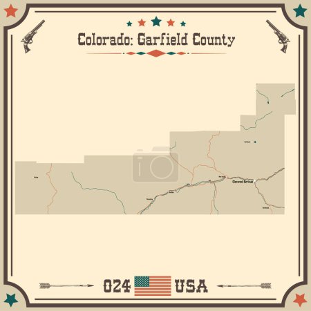 Large and accurate map of Garfield County, Colorado, USA with vintage colors.
