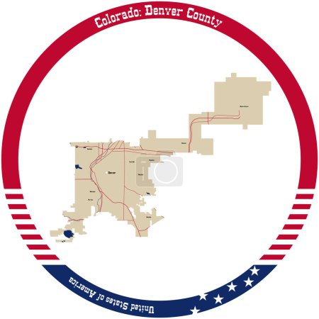 Illustration for Map of Denver County in Colorado, USA arranged in a circle. - Royalty Free Image
