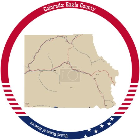 Illustration for Map of Eagle County in Colorado, USA arranged in a circle. - Royalty Free Image