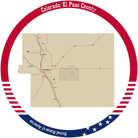 Téléchargez les illustrations : Carte du comté d'El Paso, Colorado, États-Unis, disposée en cercle. - en licence libre de droit