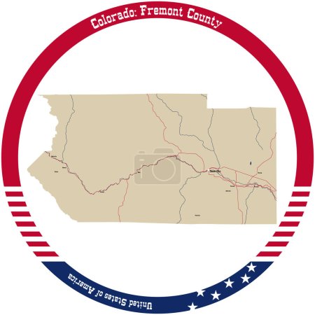 Illustration for Map of Fremont County in Colorado, USA arranged in a circle. - Royalty Free Image