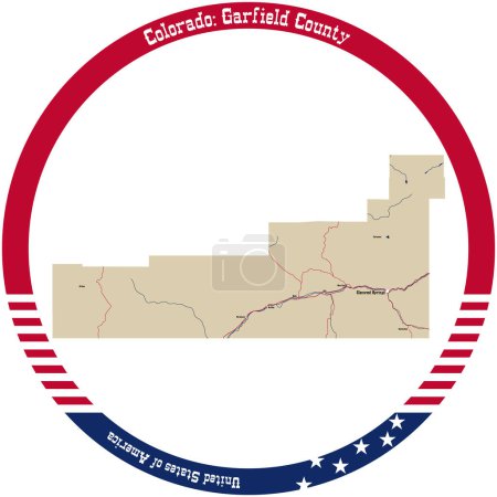 Illustration for Map of Garfield County in Colorado, USA arranged in a circle. - Royalty Free Image