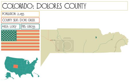 Illustration for Large and detailed map of Dolores County in Colorado USA. - Royalty Free Image