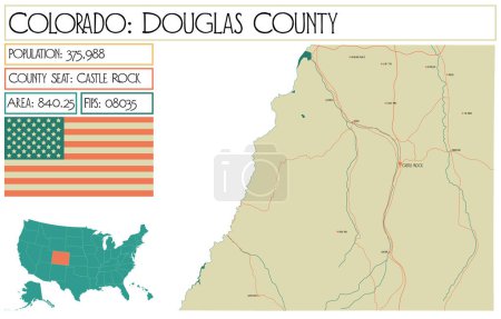 Illustration for Large and detailed map of Douglas County in Colorado USA. - Royalty Free Image