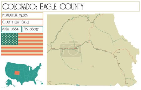 Illustration for Large and detailed map of Eagle County in Colorado USA. - Royalty Free Image