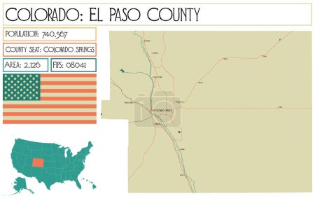 Illustration for Large and detailed map of El Paso County in Colorado USA. - Royalty Free Image