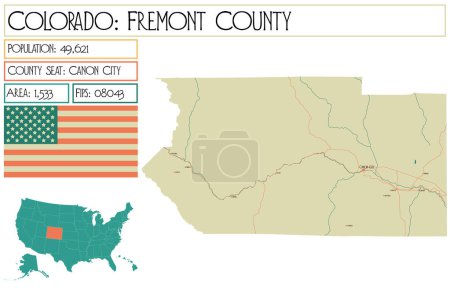 Illustration for Large and detailed map of Fremont County in Colorado USA. - Royalty Free Image