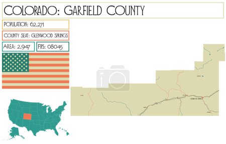 Illustration for Large and detailed map of Garfield County in Colorado USA. - Royalty Free Image