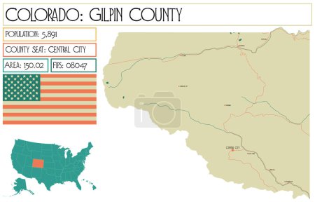 Illustration for Large and detailed map of Gilpin County in Colorado USA. - Royalty Free Image