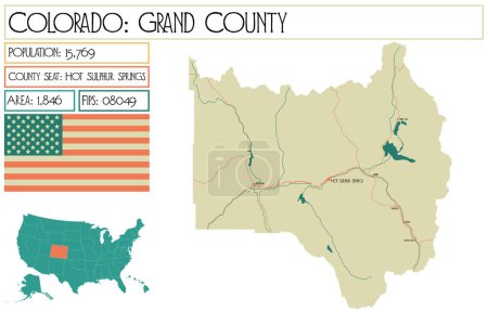 Illustration for Large and detailed map of Grand County in Colorado USA. - Royalty Free Image