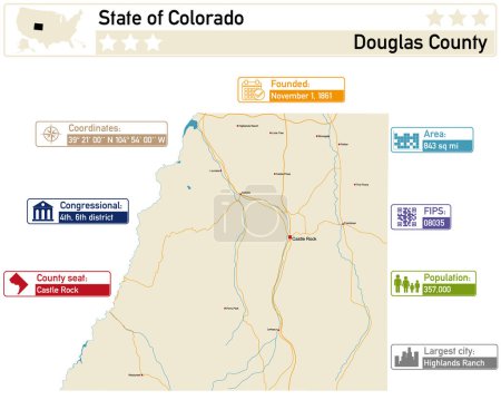 Illustration for Detailed infographic and map of Douglas County in Colorado USA. - Royalty Free Image