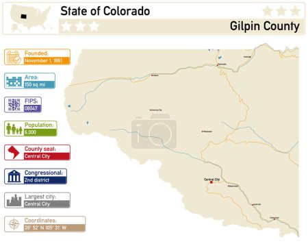 Illustration for Detailed infographic and map of Gilpin County in Colorado USA. - Royalty Free Image