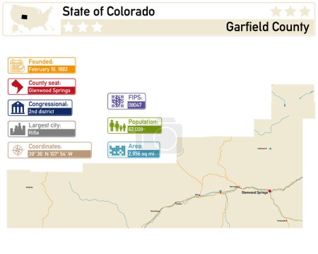 Illustration for Detailed infographic and map of Garfield County in Colorado USA. - Royalty Free Image