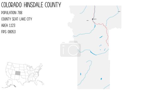 Illustration for Large and detailed map of Hinsdale County in Colorado, USA. - Royalty Free Image