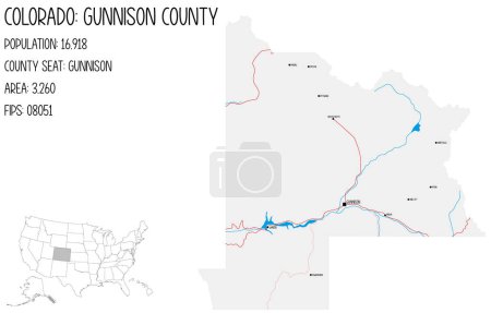 Illustration for Large and detailed map of Gunnison County in Colorado, USA. - Royalty Free Image