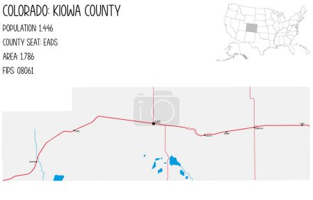 Illustration for Large and detailed map of Kiowa County in Colorado, USA. - Royalty Free Image