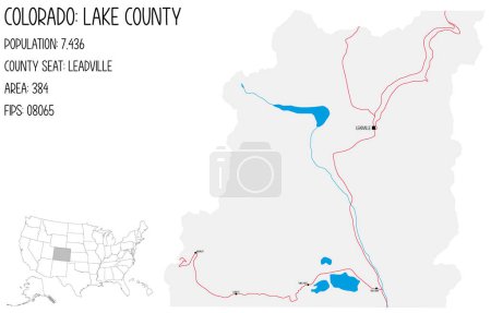 Illustration for Large and detailed map of Lake County in Colorado, USA. - Royalty Free Image