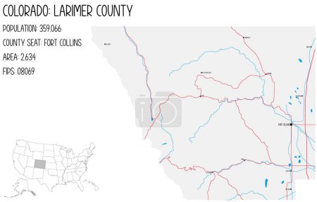 Illustration for Large and detailed map of Larimer County in Colorado, USA. - Royalty Free Image