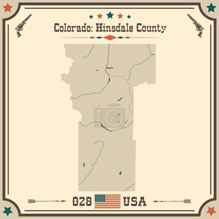 Illustration for Large and accurate map of Hinsdale County, Colorado, USA with vintage colors. - Royalty Free Image