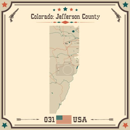 Illustration for Large and accurate map of Jefferson County, Colorado, USA with vintage colors. - Royalty Free Image