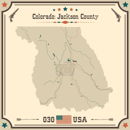 Mapa grande y preciso de Jackson County, Colorado, USA con colores vintage.