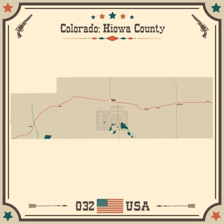 Illustration for Large and accurate map of Kiowa County, Colorado, USA with vintage colors. - Royalty Free Image