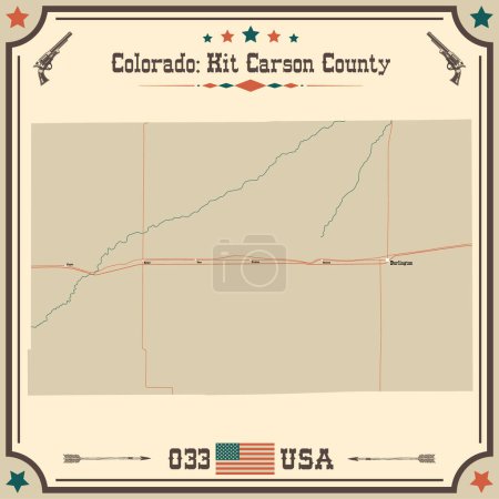 Large and accurate map of Kit Carson County, Colorado, USA with vintage colors.