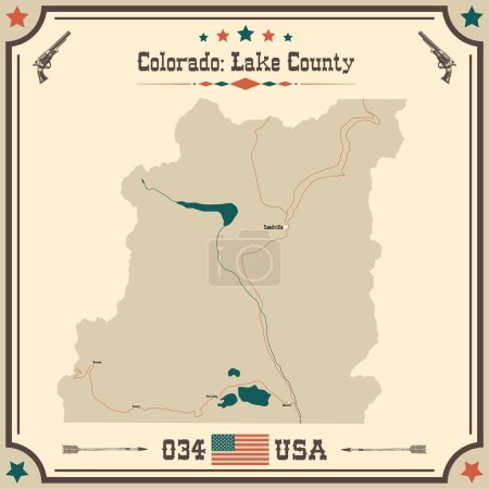 Illustration for Large and accurate map of Lake County, Colorado, USA with vintage colors. - Royalty Free Image