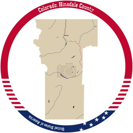 Illustration for Map of Hinsdale County in Colorado, USA arranged in a circle. - Royalty Free Image