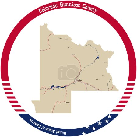Karte von Gunnison County in Colorado, USA, kreisförmig angeordnet.