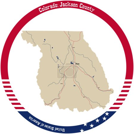 Illustration for Map of Jackson County in Colorado, USA arranged in a circle. - Royalty Free Image
