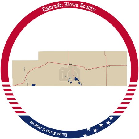 Illustration for Map of Kiowa County in Colorado, USA arranged in a circle. - Royalty Free Image
