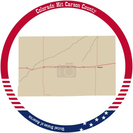 Illustration for Map of Kit Carson County in Colorado, USA arranged in a circle. - Royalty Free Image