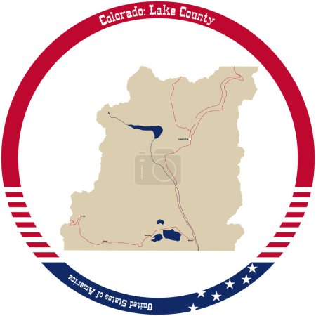 Illustration for Map of Lake County in Colorado, USA arranged in a circle. - Royalty Free Image