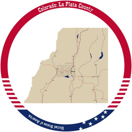 Téléchargez les illustrations : Carte du comté de La Plata, Colorado, États-Unis, disposée en cercle. - en licence libre de droit