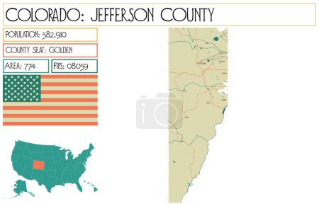 Illustration for Large and detailed map of Jefferson County in Colorado USA. - Royalty Free Image