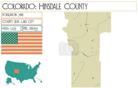 Illustration for Large and detailed map of Hinsdale County in Colorado USA. - Royalty Free Image