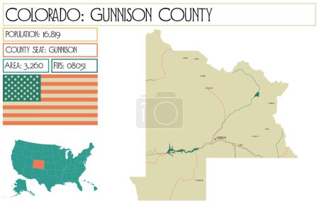Illustration for Large and detailed map of Gunnison County in Colorado USA. - Royalty Free Image