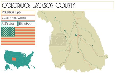 Téléchargez les illustrations : Grande et détaillée de la carte de Jackson Comté dans Colorado USA. - en licence libre de droit
