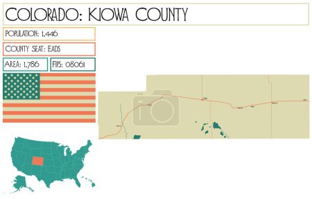 Illustration for Large and detailed map of Kiowa County in Colorado USA. - Royalty Free Image