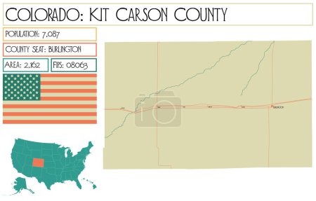 Illustration for Large and detailed map of Kit Carson County in Colorado USA. - Royalty Free Image