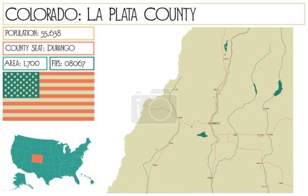 Téléchargez les illustrations : Grande et détaillée carte du comté de LaPlata dans le Colorado USA. - en licence libre de droit