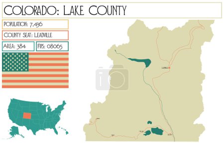 Illustration for Large and detailed map of Lake County in Colorado USA. - Royalty Free Image