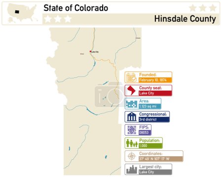Illustration for Detailed infographic and map of Hinsdale County in Colorado USA. - Royalty Free Image