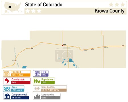 Illustration for Detailed infographic and map of Kiowa County in Colorado USA. - Royalty Free Image