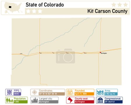 Illustration for Detailed infographic and map of Kit Carson County in Colorado USA. - Royalty Free Image