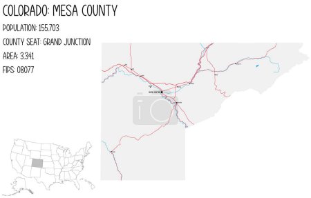 Illustration for Large and detailed map of Mesa County in Colorado, USA. - Royalty Free Image
