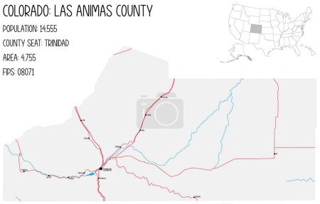 Illustration for Large and detailed map of Las Animas County in Colorado, USA. - Royalty Free Image