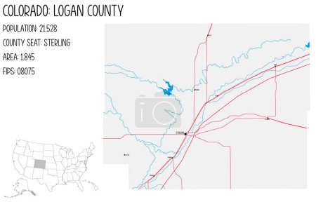 Illustration for Large and detailed map of Logan County in Colorado, USA. - Royalty Free Image