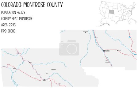 Illustration for Large and detailed map of Montrose County in Colorado, USA. - Royalty Free Image